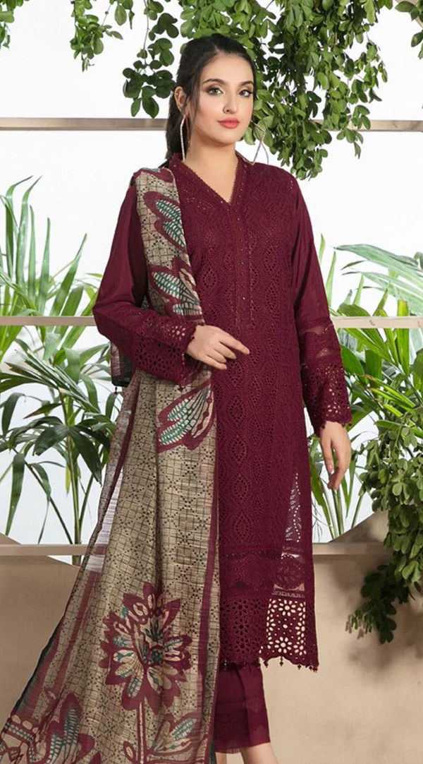 3PC EMBROIDERED DHANAK DRESS FA-314