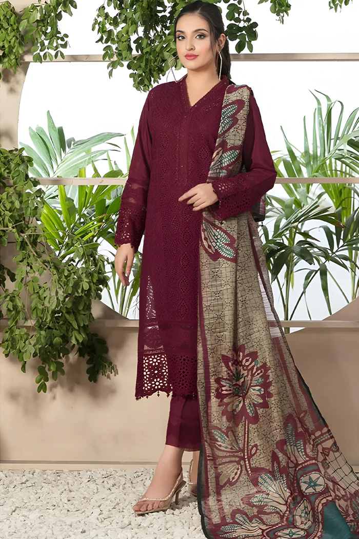 3PC EMBROIDERED DHANAK DRESS FA-314