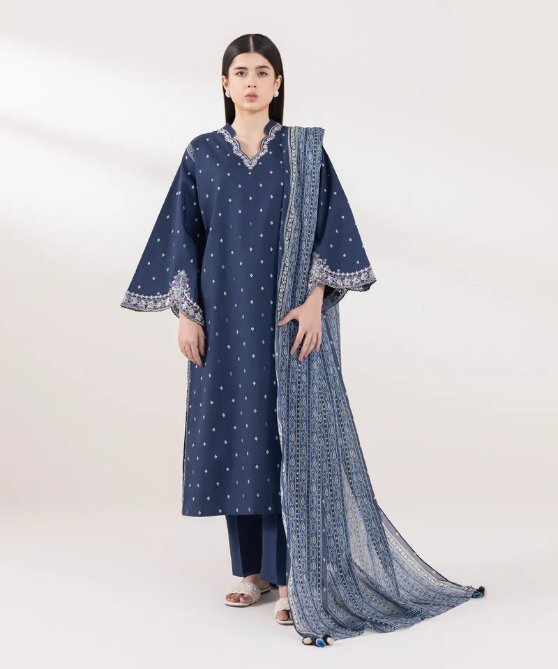 3PC EMBROIDERED DHANAK DRESS FA - 389